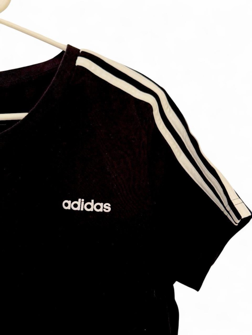 adidas Women’s Black Tee with White 3-Stripe Shoulder - Picture 3 of 8